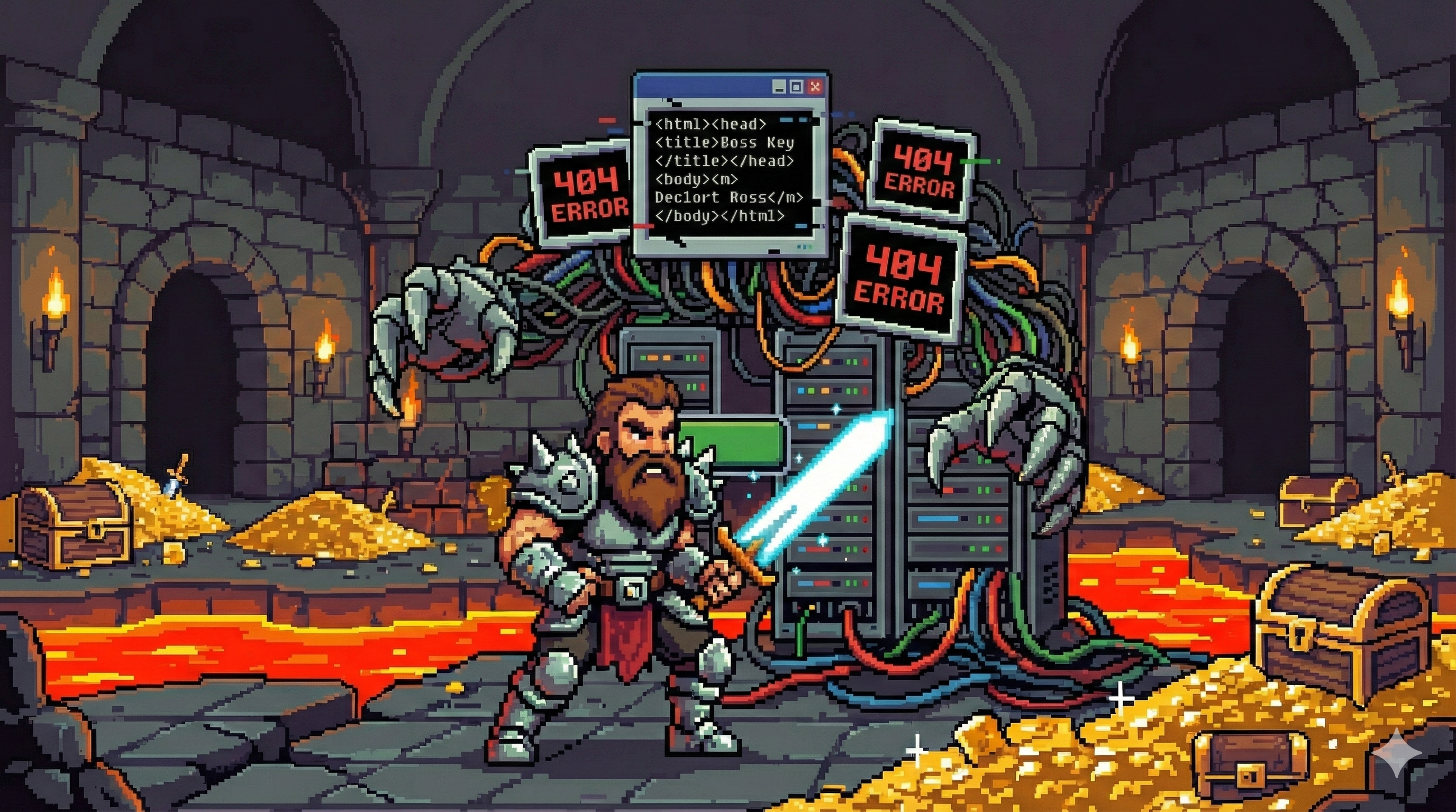 Adventurer fighting a dungeon boss